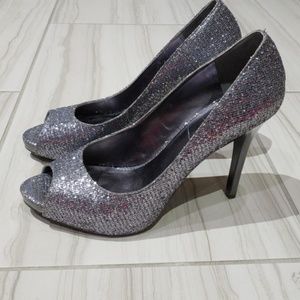 Nine West sparkly dark silver heels